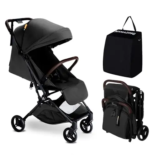 MAMAZING lightweight travel stroller folded compactly with carbon fiber frame