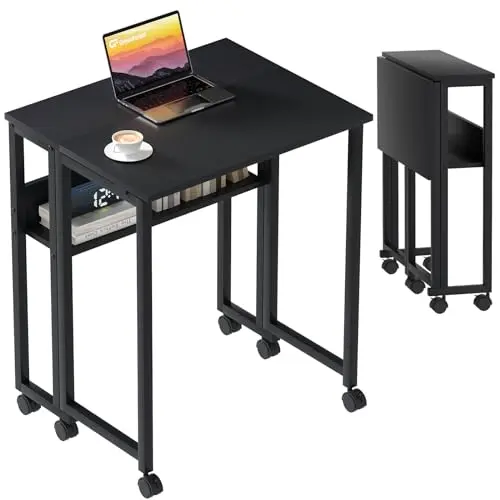 GreenForest folding desk with wheels and storage shelf