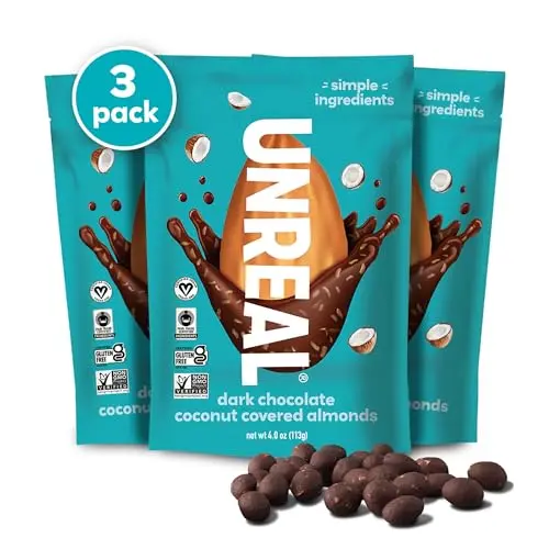 UNREAL Dark Chocolate Coconut Almonds in resealable bags
