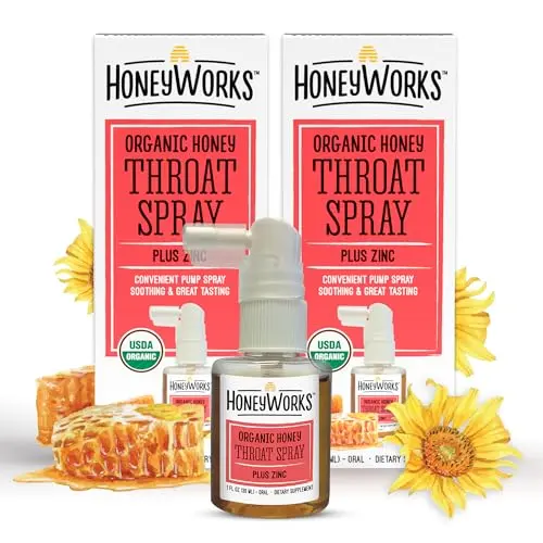 HoneyWorks throat spray bottle with organic dark honey and zinc