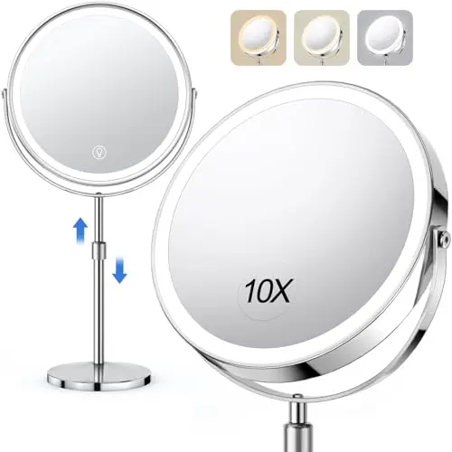 UBYMET Lighted Makeup Mirror with adjustable height and chrome finish