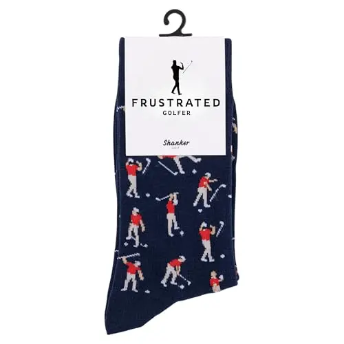 Funny navy blue golf socks with angry golfer patterns