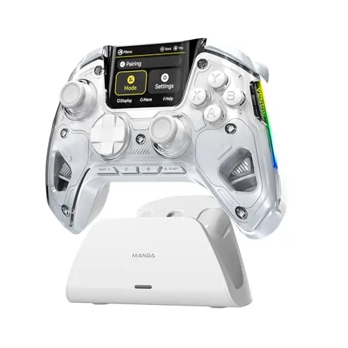 ManbaOne wireless gaming controller with interactive screen and hall effect joysticks