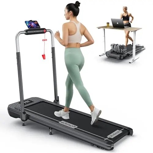 WELLFIT Foldable Walking Pad Treadmill with handle bar and incline settings