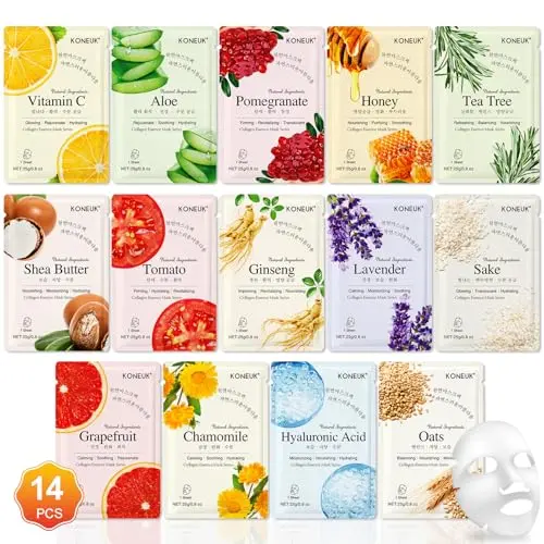KONEUK 14 pack sheet masks assortment in colorful packaging