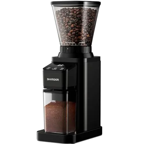 SHARDOR Professional Conical Burr Coffee Grinder with digital display and black finish