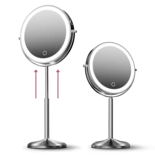 Fancii Lighted Makeup Mirror with adjustable height and satin nickel finish