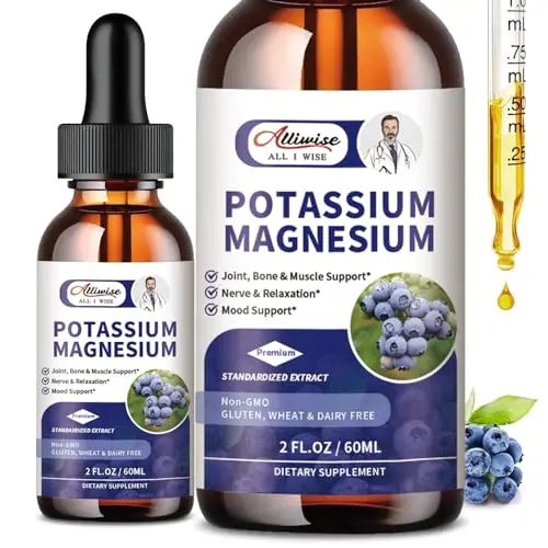 Alliwise potassium magnesium liquid supplement in blueberry flavor