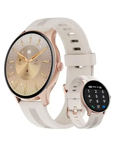 HUAKUA round smartwatch in starlight and gold colors