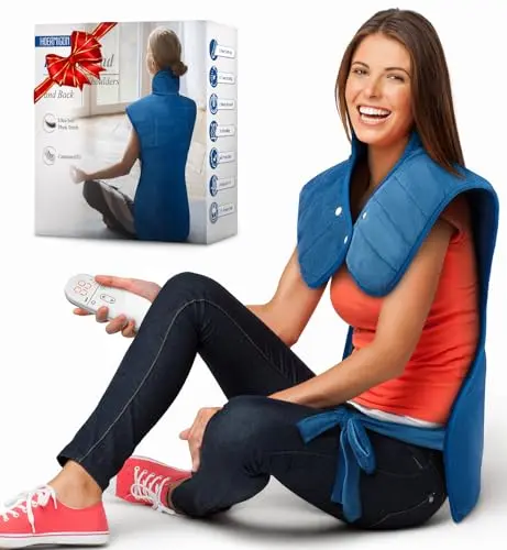 HOERMIGON weighted heating pad draped over back and shoulders