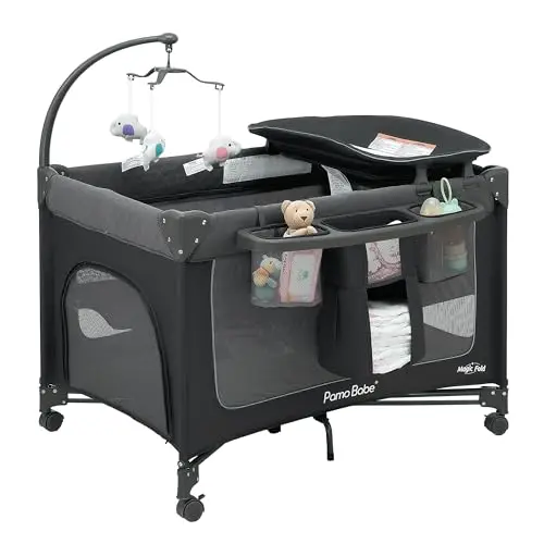 Pamo Babe Magic Fold playard with zip door and storage basket
