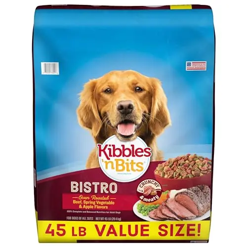 Kibbles 'n Bits Bistro dry dog food bag with beef and vegetable flavors