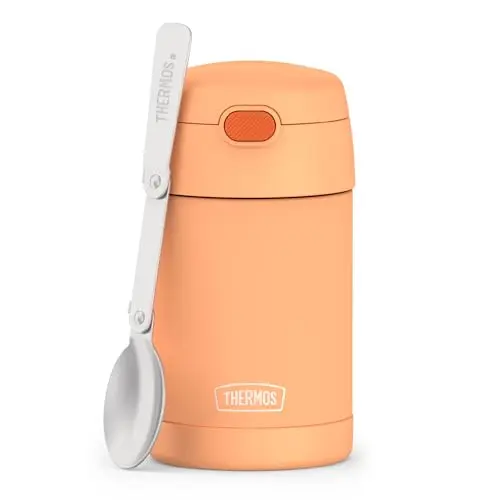 THERMOS FUNTAINER kids food jar with folding spoon in neon orange