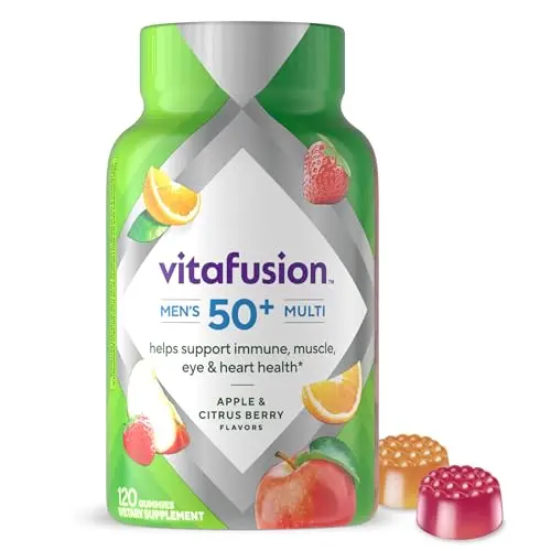 Vitafusion Men's 50+ gummy vitamins bottle with fruit flavors