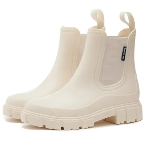 WOWSTICK Women's Ankle Rain Boots in White