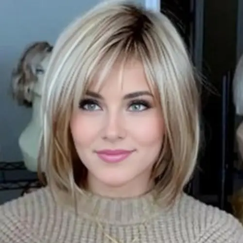 RENERSHOW layered blonde bob wig with bangs