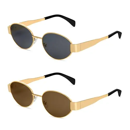 BUTABY metal frame oval sunglasses in gold and grey colors