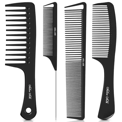 SALONSILK 4-piece professional hair comb set with wide tooth, fine tooth, and rat tail combs