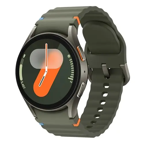 Samsung Galaxy Watch 7 round smartwatch with green band