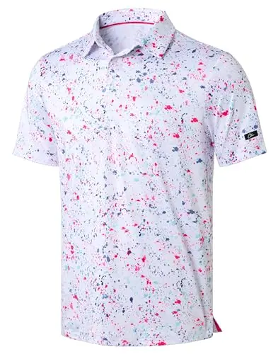 Obla golf polo shirt in white with colored dots pattern