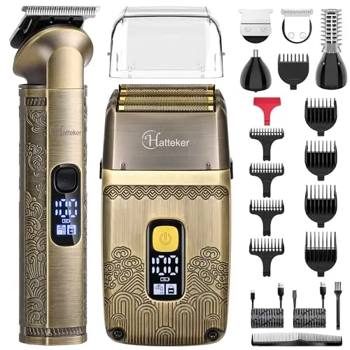 Hatteker professional hair clipper and foil shaver set with attachments