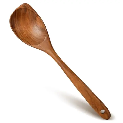ICSTI teak wood corner spoon with angled edge for reaching pot corners