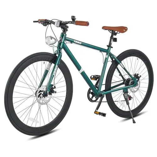 Viribus vintage hybrid bike in peacock blue with integrated lights and disc brakes