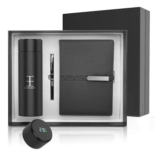Employee Essence thank you gift set with pen, notepad, and thermos