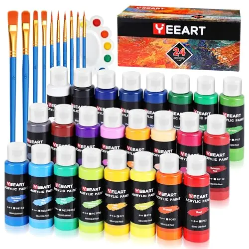 Yeeart acrylic paint set with 24 colors, brushes, and palette