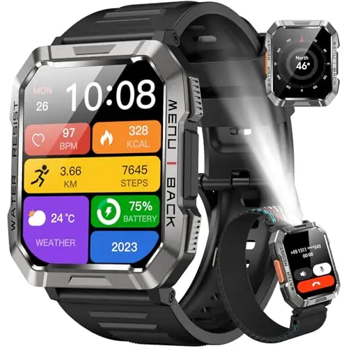 BLACKVIEW military smartwatch with 2.01-inch display and LED flashlight