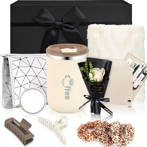 MARSHEEPY birthday gift basket with rose, manicure tools, mug, and hair accessories