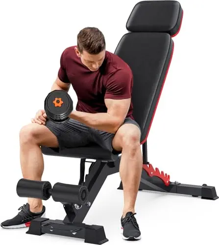 TYRSEN heavy-duty weight bench with wide base and adjustable headrest