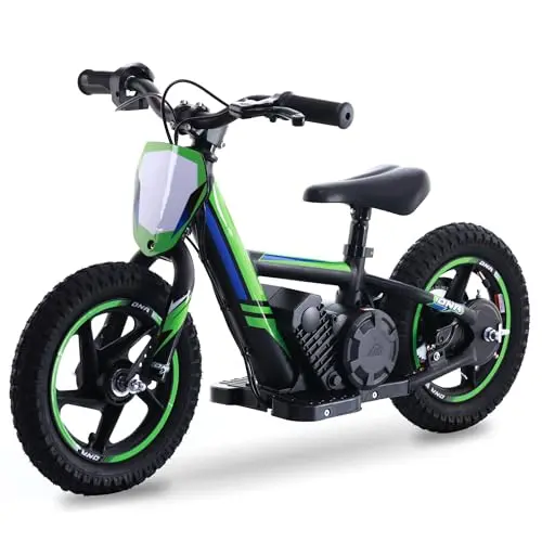 OLALA electric dirt bike for kids aged 3-6 with green frame