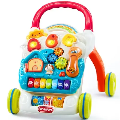 SYNCFUN 2-in-1 baby learning walker with detachable play panel and light-up buttons