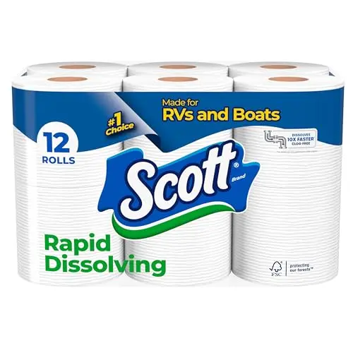 Scott Rapid-Dissolving toilet paper rolls showing septic-safe packaging