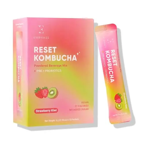 Everydaze Reset Kombucha Tea powder sticks in strawberry kiwi flavor