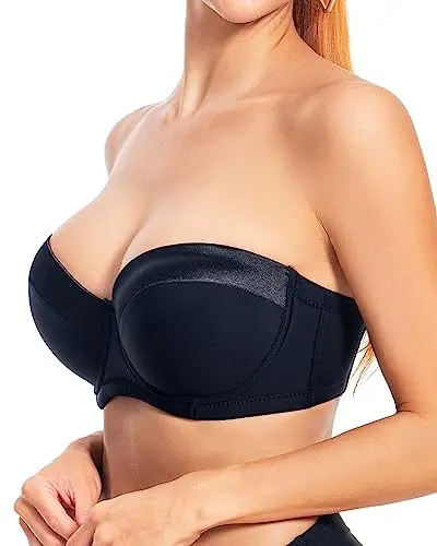 Dvpol strapless push up bra for large breasts in black