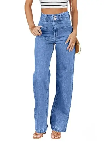 Sidefeel women's wide leg jeans in sky blue with high waist
