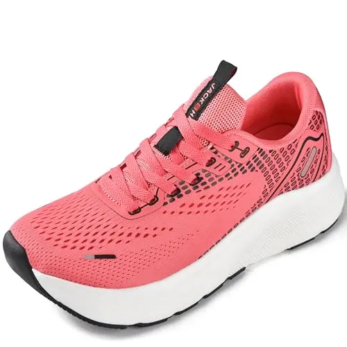 JACKSHIBO wide toe box sneakers in rose red with thick cushioning