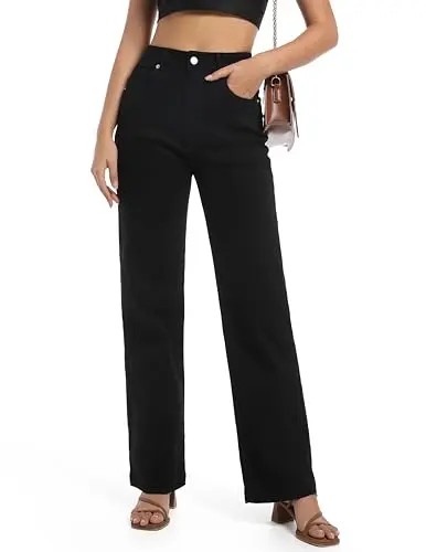 Guaile Women's High Waisted Straight Leg Jeans in black