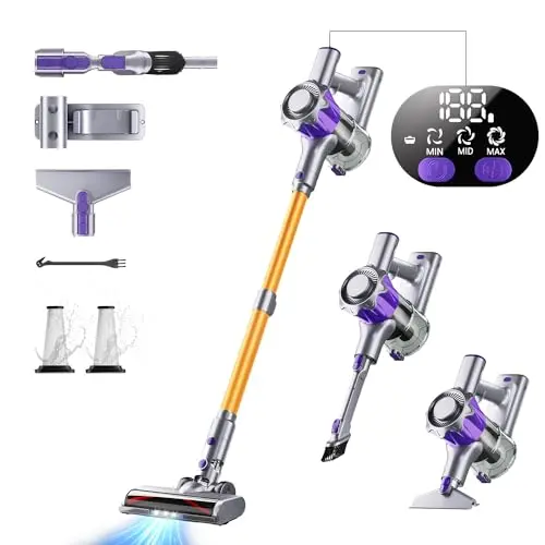 MBYULO cordless stick vacuum with LED screen and anti-tangle brush