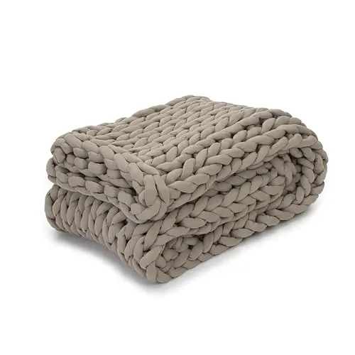 Nuzzie chunky knit weighted blanket in taupe