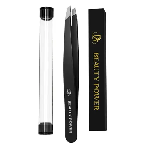 Beauty Power matte black ultra-precision professional slant tweezers