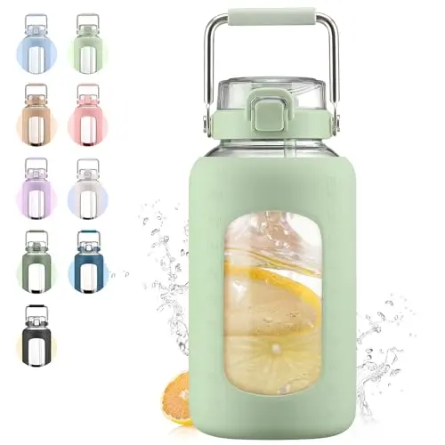 WINSA glass water bottle with silicone sleeve and stainless steel handle