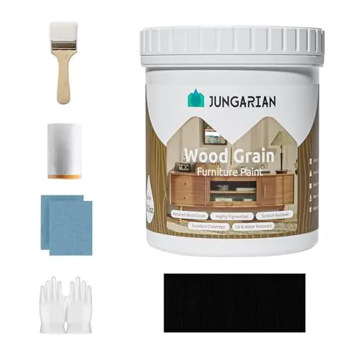 Jungarian wood grain paint kit highlighting black finish on wood door