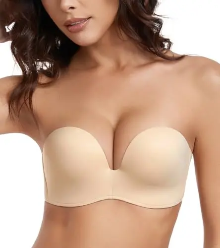 Lemorosy women's wireless push-up strapless bra with non-slip mesh