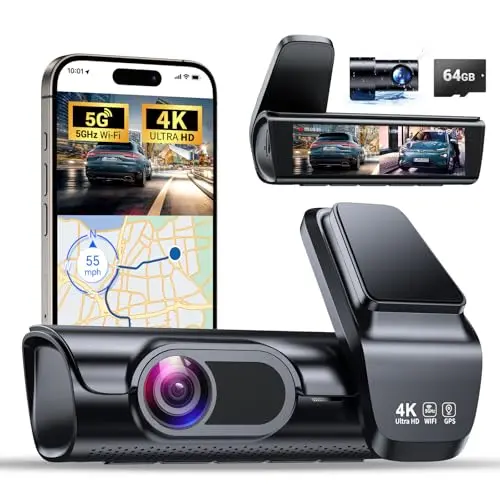 OVAMAN K600 4K dash cam with front and rear cameras on windshield