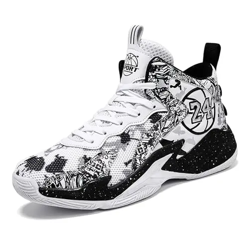 Bawcud men's basketball shoes with breathable mesh and graffiti design