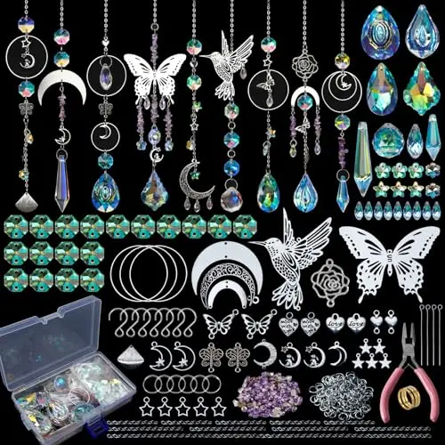 HYBEADS DIY suncatcher kit with colorful crystals and metal accessories