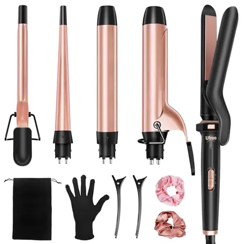 Ufree 5 in 1 curling iron set with interchangeable barrels including straightener